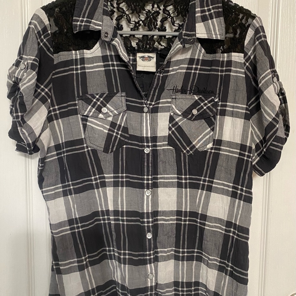 Harley Davidson lightweight Guauzey top with lace detail